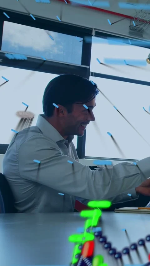 Vertical video: Man in office turning and reaching to get folder from offscreen 스톡 동영상 332687535