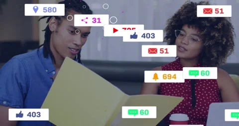 Vertical video: Man opening yellow folder woman reviewing as social badges Video stock 330793841