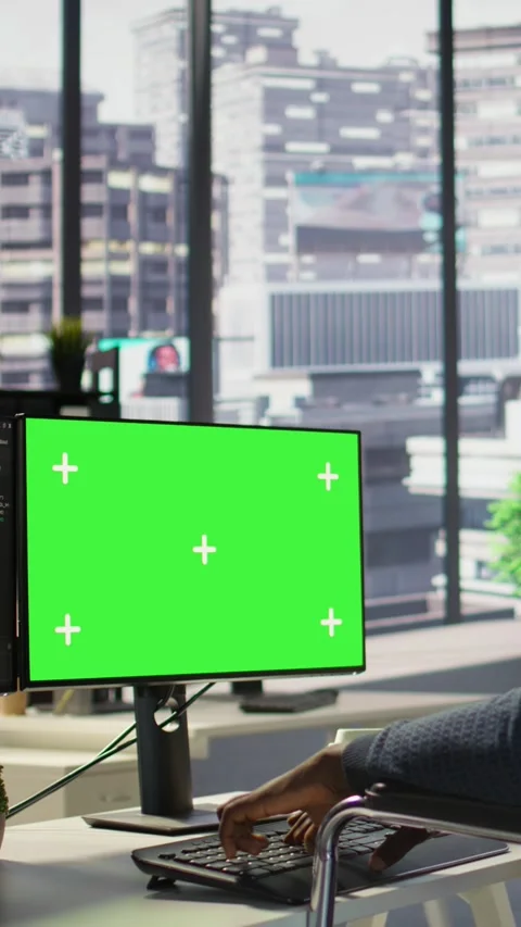 Vertical video Man with paraplegia optimizing company software with mockup Stock Footage 323536741
