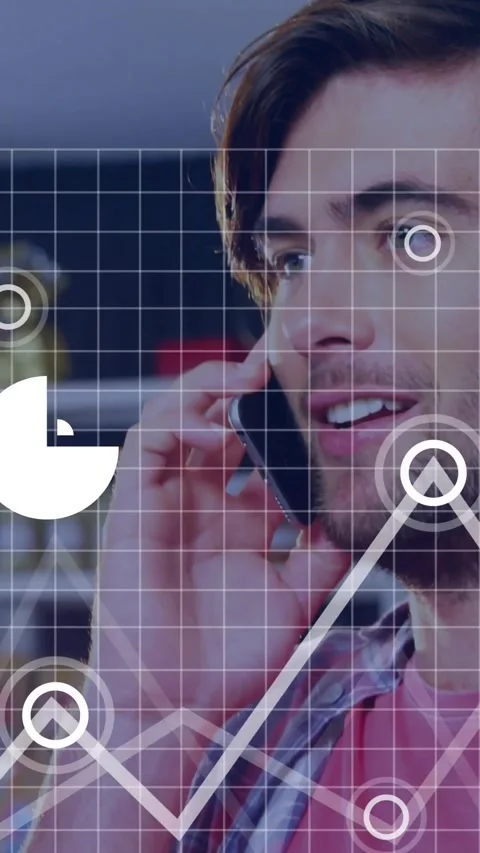 Vertical video: Man on phone speaking in retail cloud icon expanding graphs Stock Footage 328633218