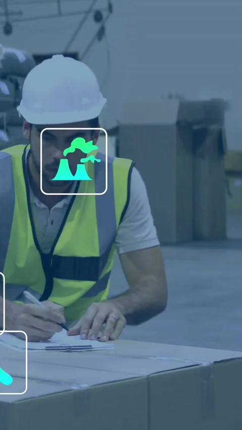 Vertical video: Man picking up clipboard and signing shipping docs on boxes, Stock Footage 332278347