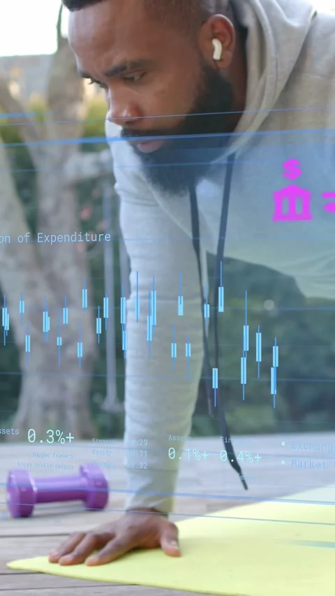 Vertical video: Man placing hands, doing pushups for fitness while finance Stock Footage 333611123