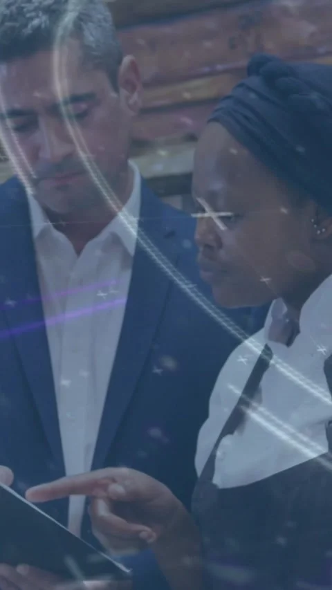 Vertical video: Man pointing tablet and chef pointing list in kitchen, checking Stock Footage 331720824