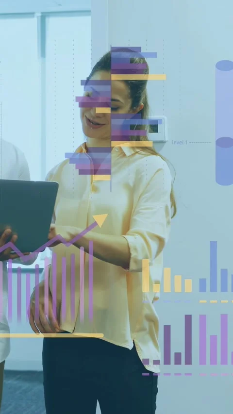 Vertical video: Man presenting tablet while woman tapping screen, business data Stock Footage 340133488