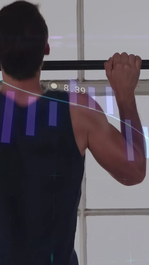 Vertical video: Man pulling on pullup bar by paned window, training, resting Stock Footage 332598515