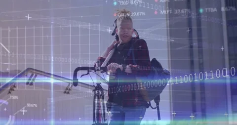 Vertical video: Man reaching stairs lifting bike to work and ascending as tech Stock Footage 331336118