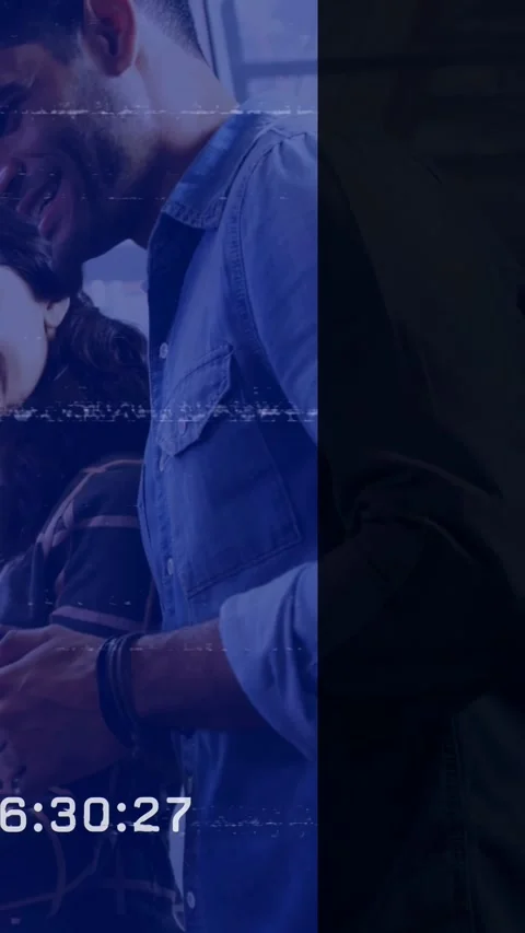 Vertical video: Man scrolling phone, woman leaning by window, tech pair Stock Footage 333006294
