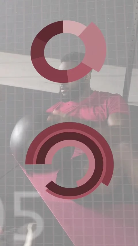 Vertical video: Man seated doing medball twists, rotating, HUD timers overlaying Stock Footage 332644938