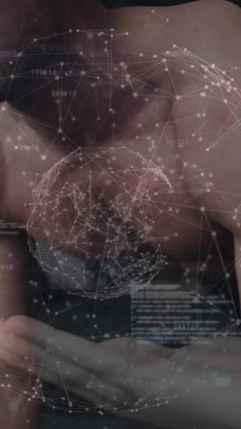 Vertical video: Man shifting palms and making sphere, cradling globe, seeing Stock Footage 332598520