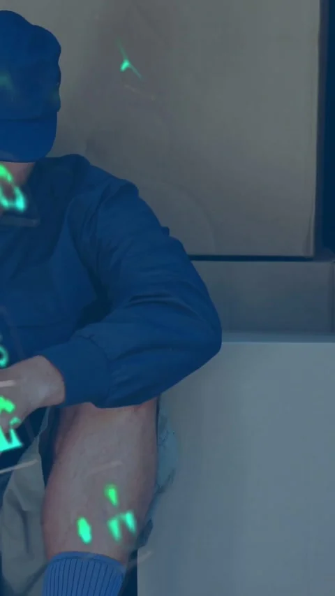Vertical video: Man shifting posture and using device on couch testing tech with Stock Footage 334601177