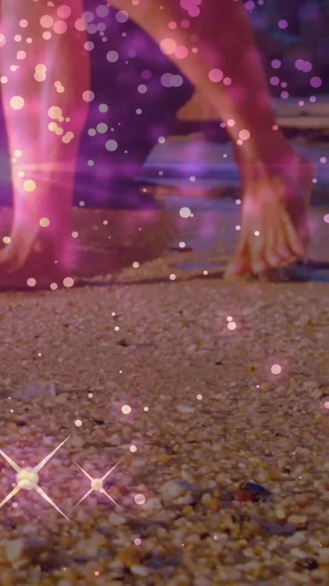 Vertical video: Man shifting weight, stepping across stony shore, glitter Stock Footage 328331799