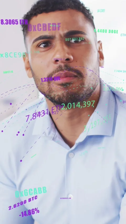 Vertical video: Man speaking gesturing causing crypto BTC,ETH,DOGE,SOL over Stock Footage 333528056
