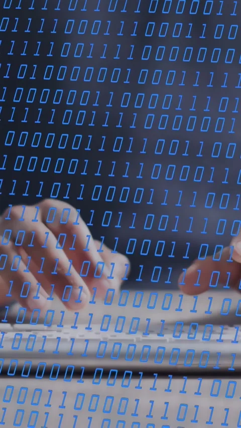 Vertical video: Man starting typing by pressing key, hands typing code on keys Stock Footage 335802680