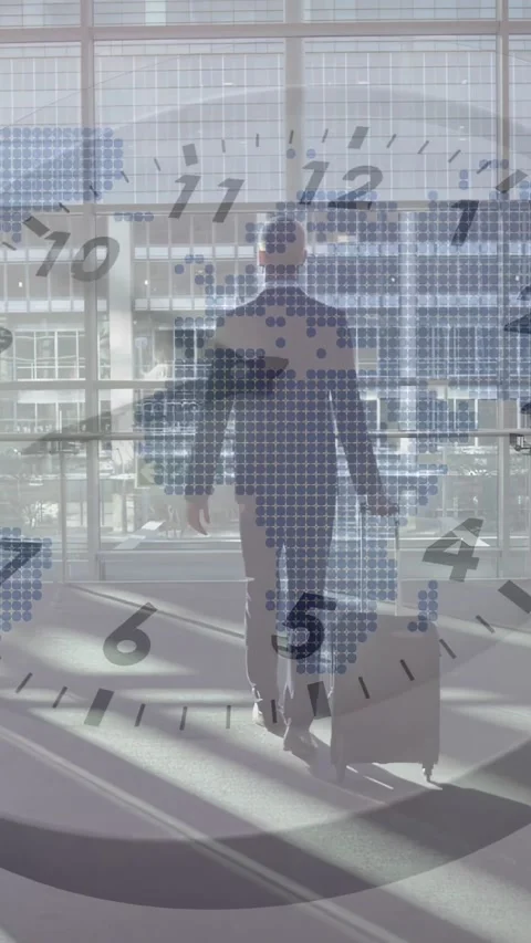 Vertical video: Man starting walking from camera pulling suitcase for business Video stock 331162996