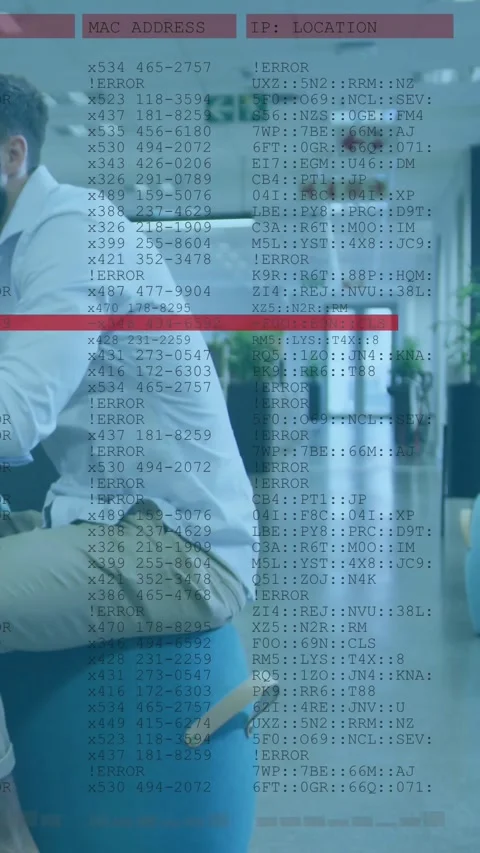 Vertical video: Man on stool tapping tablet tech starting scan clear overlay red Stock Footage 331168994