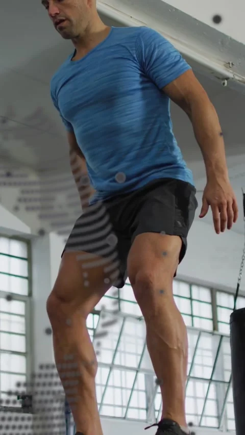 Vertical video: Man swinging arms jumping landing stepping off box for gym, Stock Footage 333487219