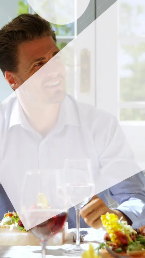 Vertical video: Man talking, gesturing while graphic wipe starting frames in Stock Footage 334397702
