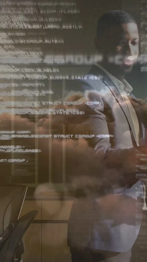 Vertical video: Man tapping device in meeting starting cloud code around him Stock Footage 333912831
