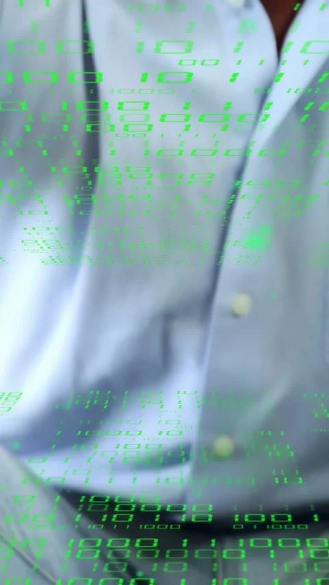 Vertical video: Man tapping phone, initiating green code overlay, accessing tech Stock Footage 333954123