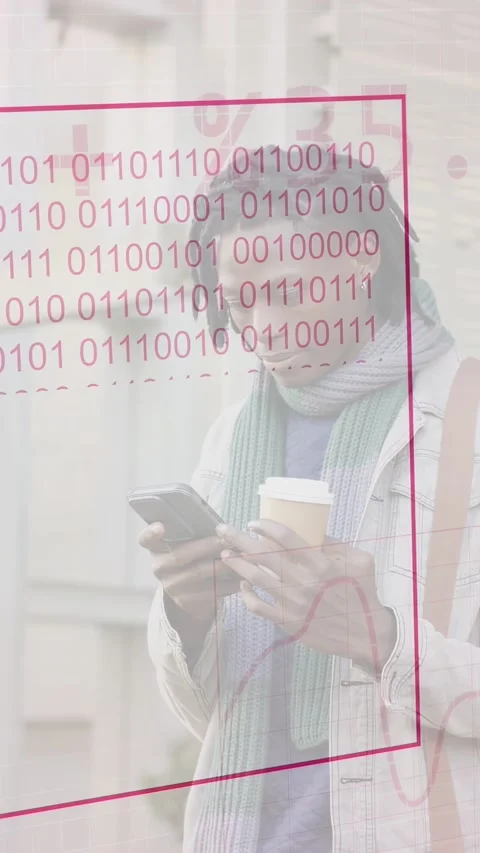 Vertical video: Man tapping phone, red globe sliding in overlaying phone, Stock Footage 334792833