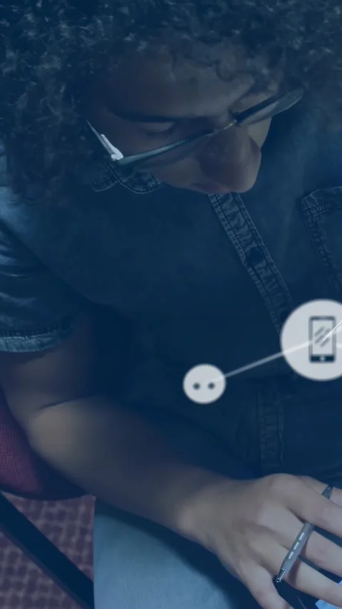 Vertical video: Man tapping tablet at desk, using tech app, music or device Stock Footage 334549746