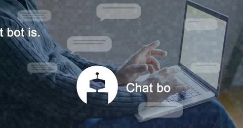 Vertical video: Man typing on laptop at home, initiating avatar and chat bubbles Stock Footage 331404404