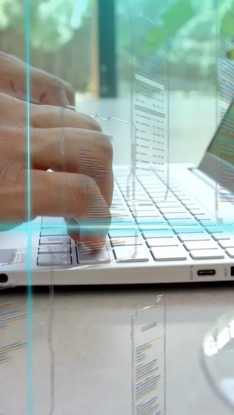 Vertical video: Man typing on laptop keys right hand pressing initiating Stock Footage 335741123