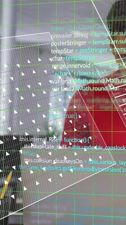 Vertical video: Man using laptop, starting AR overlays with currency UI and code Stock Footage 330430222