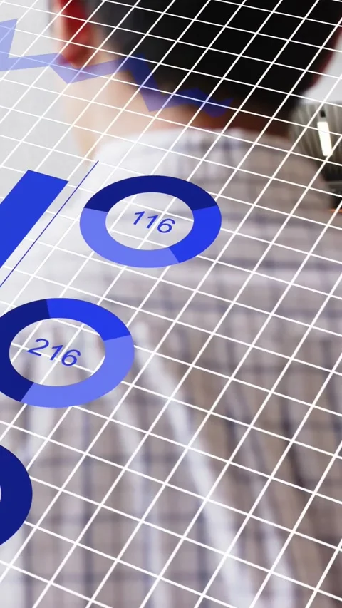 Vertical video: Man walking causing data grid and bars flowing peer checking Stock Footage 333304188