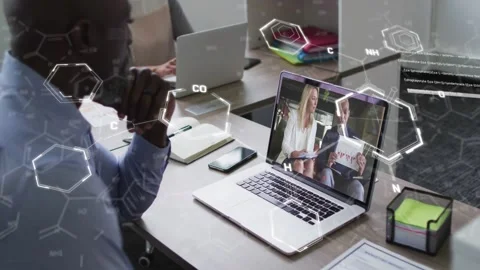 Vertical video: Man watching laptop remote lifting paper sparking hex code Stock Footage 332981579