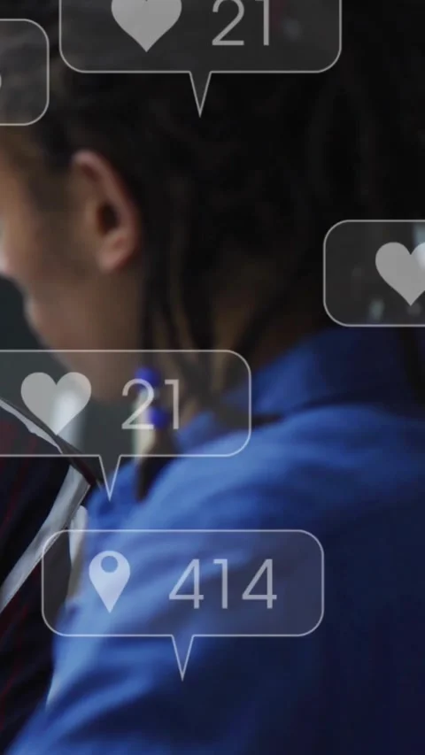 Vertical video: Man watching new social likes and comments piling then clearing Stock Footage 331790183