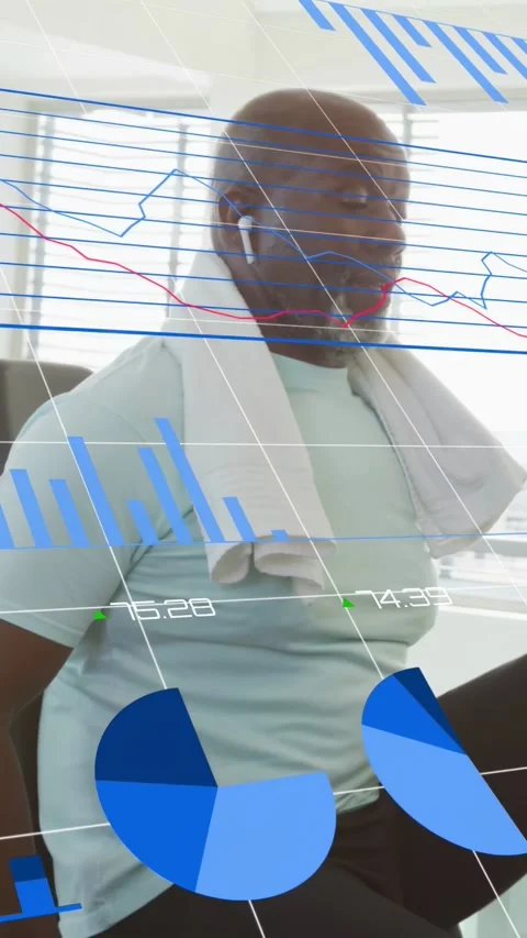 Vertical video: Man wiping face, adjusting towel and breathing after workout, AR Stock Footage 334297212