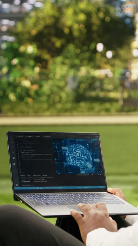 Vertical Video Man working with source code and digital AI software for deep Vídeo Stock 344380667