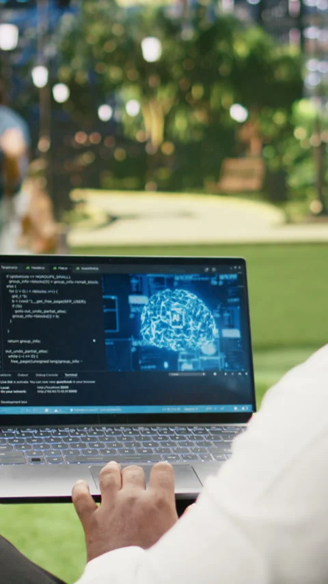 Vertical Video Man working with source code and digital AI software for deep Vídeo Stock 344385106