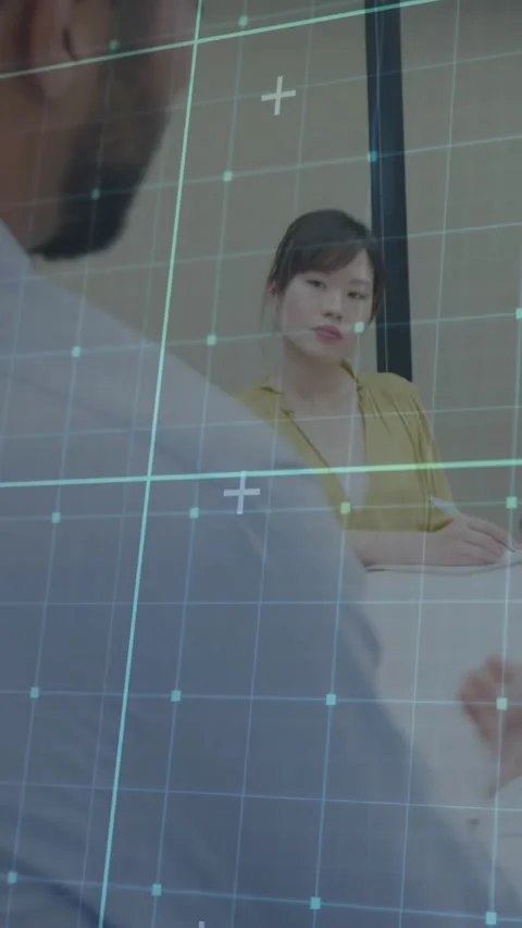 Vertical video: Manager analyst noting in business review, speaker tapping Stock Footage 334599185
