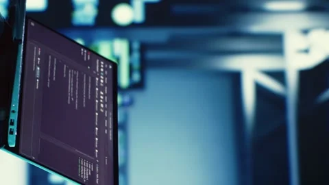 Vertical video Manager runs code in data center Stock Footage 249843257