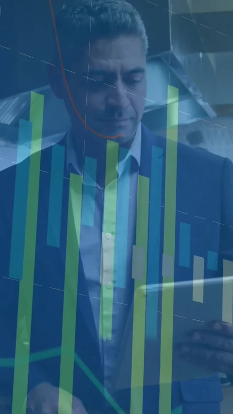 Vertical video: Manager tapping tablet checking kitchen data as bars and lines Stock Footage 331790350