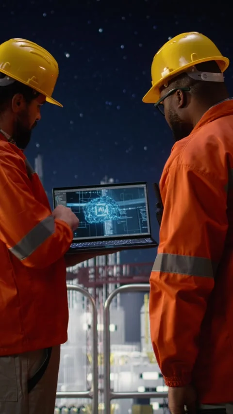 Vertical video Managing disruption with AI, maritime blockade and drilling rig Stock Footage 339887971