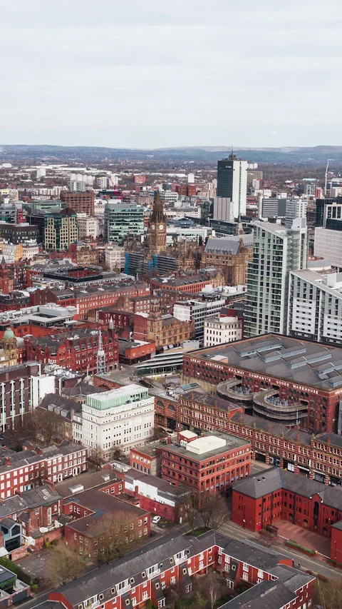 Vertical Video of Manchester, Vertical Aerial View Shot, sunset, sunrise, day Video stock 270833053