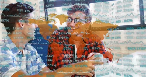 Vertical video: Map overlay appearing two men in checked plaid shirts reading Stock Footage 331757366
