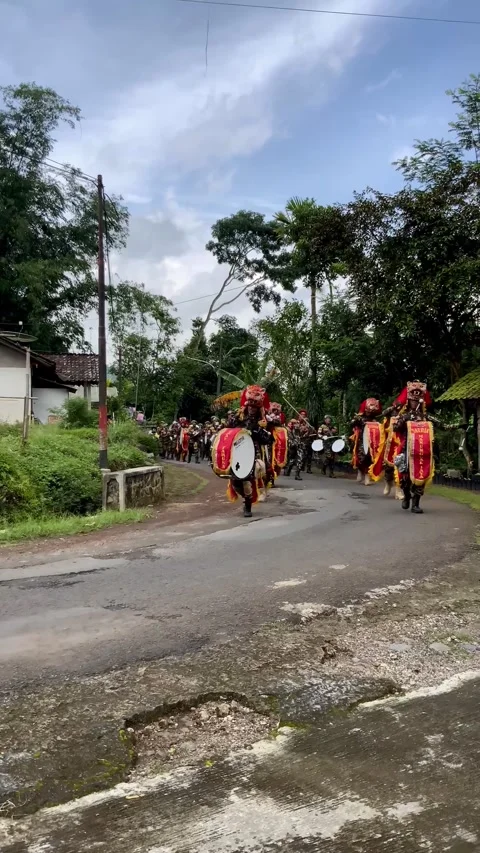 Vertical Video of Marching Band Performance on Rural Road Stock Footage 343658468