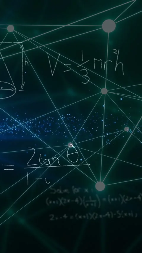 Vertical video: Math appearing causing nodes shifting, lines drawing and cone Stock Footage 335802820