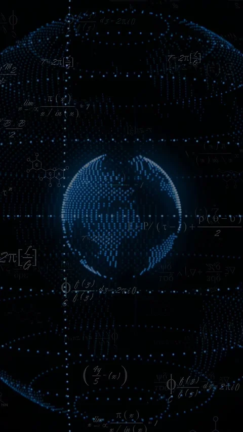Vertical video: Math appearing, core globe spinning and pulsing while shell Stock Footage 328331895