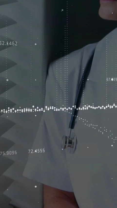 Vertical video: Med Dr pausing chart, lifting head by window, reviewing data Stock Footage 334599158