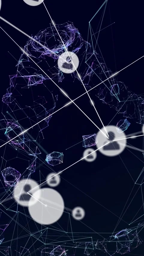 Vertical video: Mesh activating, avatar circles moving, linking with beams, Vídeo Stock 329552623