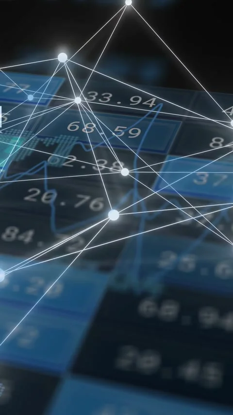 Vertical video: Mesh reacting to center node light, nodes linking, gauges Stock Footage 334378348