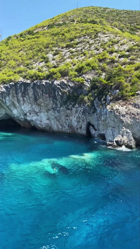 Vertical video Mesmerizing Blue Caves of Greece with Turquoise Waters Stock Footage 308808538
