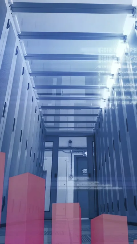 Vertical video: Metal corridor getting input, showing 3D red bars rising, Stock Footage 333005962