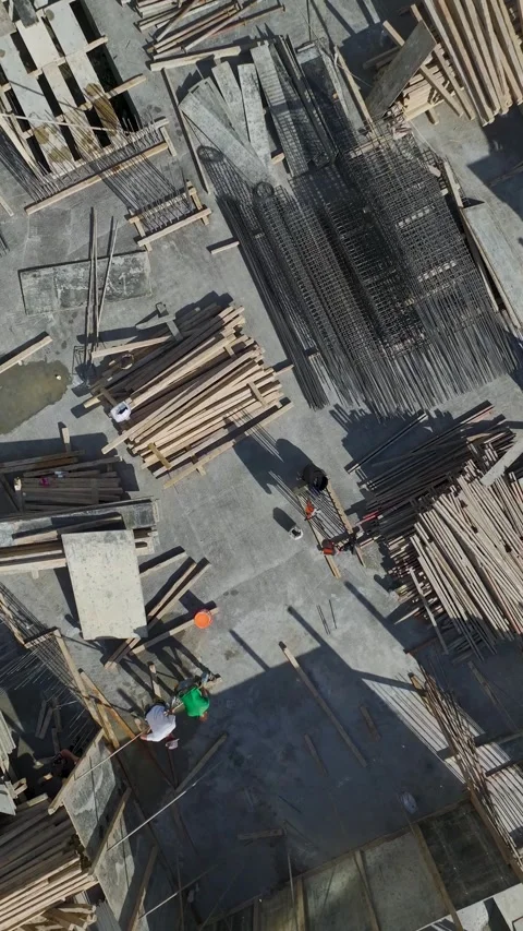 Vertical Video of Metal Wall Reinforcement at Construction Area Stock Footage 342363100