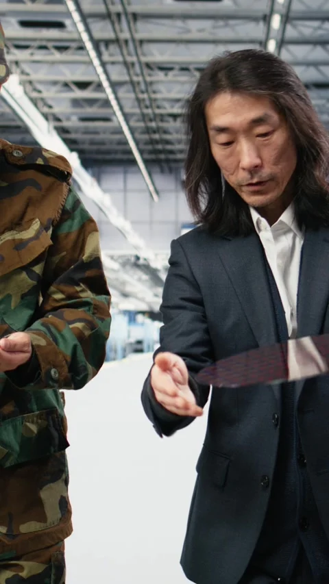 Vertical video Microchip production, national security operation and soldier Stock Footage 333615001